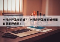 小程序開(kāi)發(fā)哪家好?（小程序開(kāi)發(fā)哪家好哪里有尋即速應(yīng)用）
